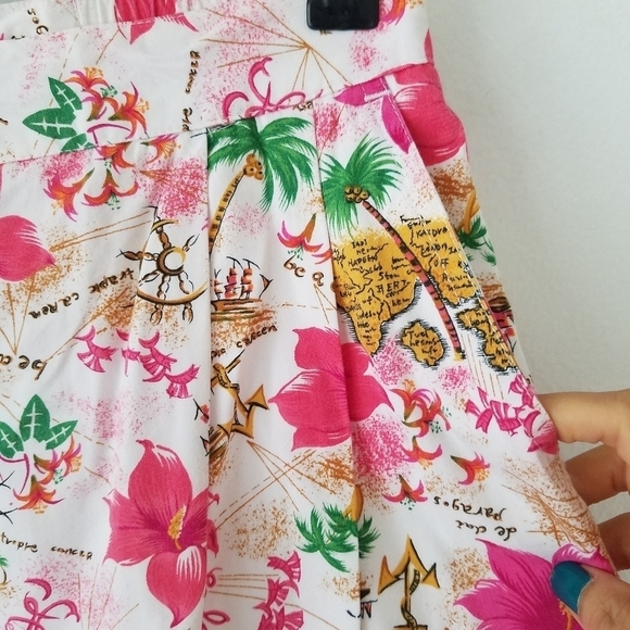Vintage Floral Tropical Hawaiian Baggy Pleated Shorts Size 6 - Picture 4 of 10